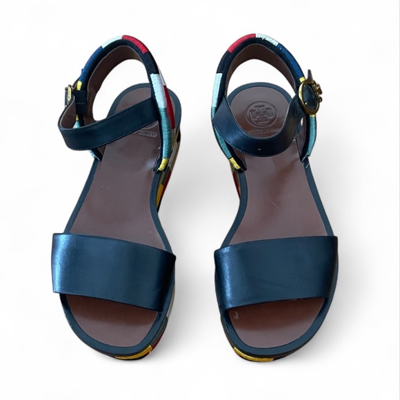Tory Burch Leather Camilla Embroidered Platform Ankle Strap Sandals Size 6 - Picture 5 of 8